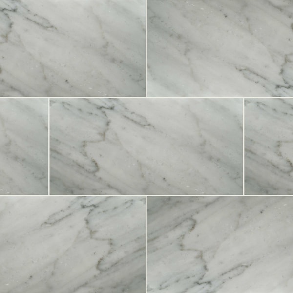 Carrara White 12 In. X 24 In. Honed Marble Floor And Wall Tile, 6PK